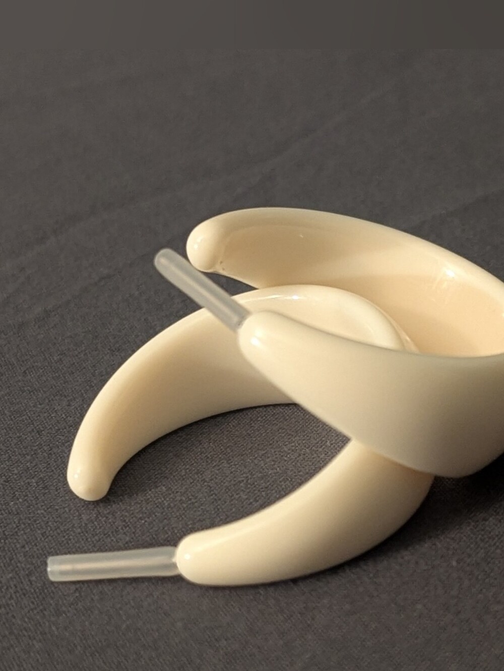 Acrylic Ivory C Hoop Earrings - lightweight 70's Disco Era